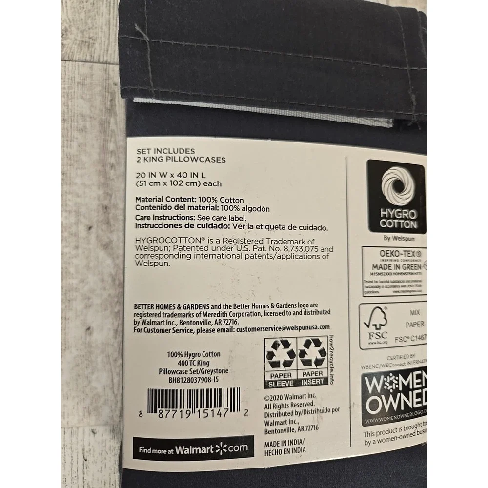 Better Homes & Gardens KING Size Pillowcase Set 400 Thread Count Greystone NEW